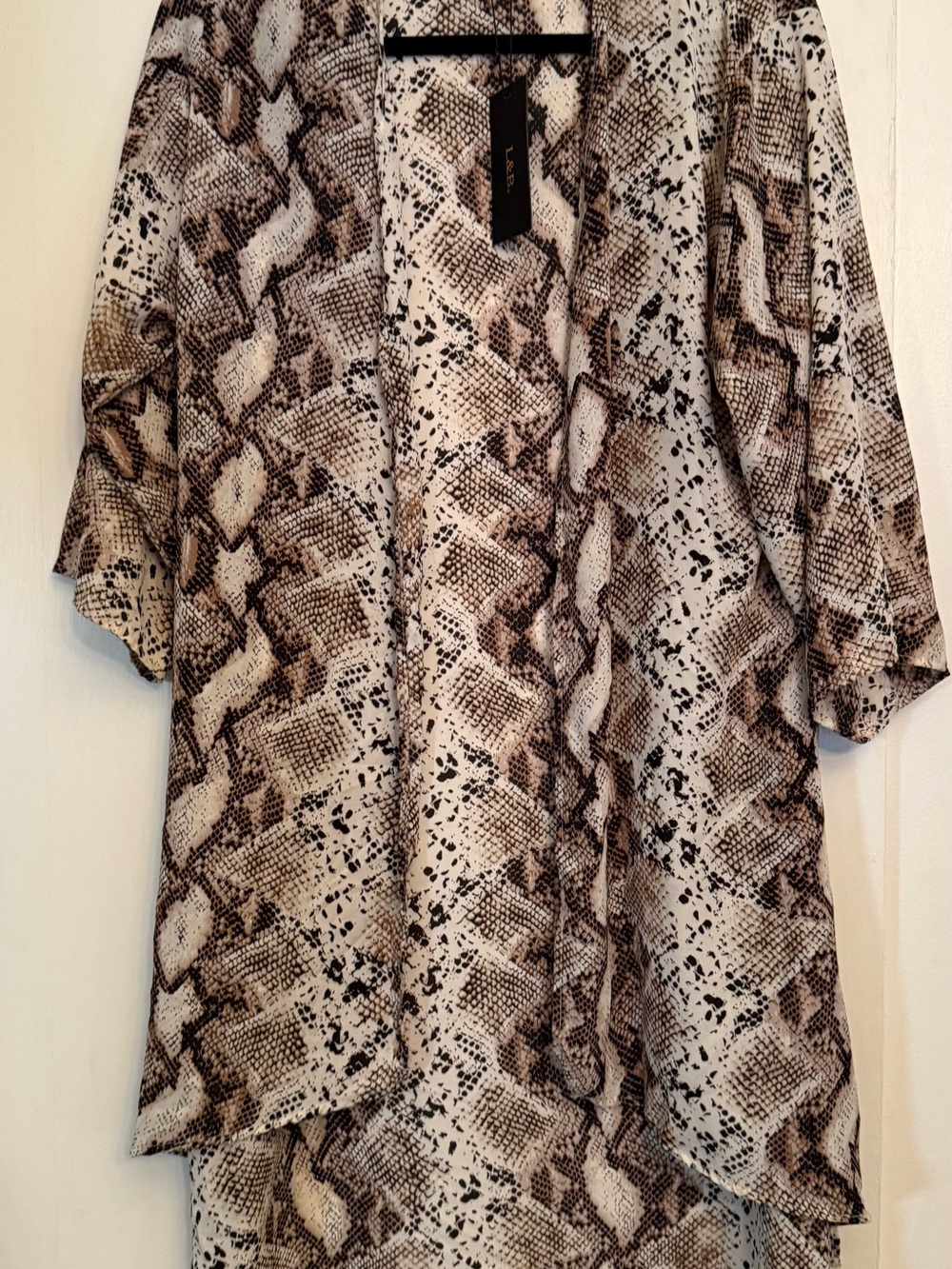 Women’s Snake-Print Open Kimono- Neutral Brown/Beige